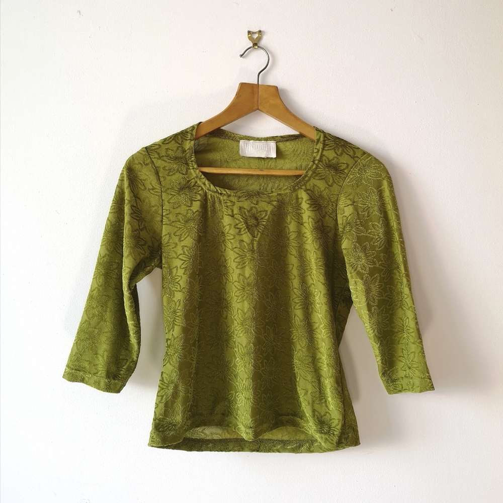 Floral green velvet top
